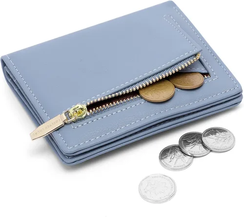 Miniatura 2 de Altally Cartera pequeña para mujer, con bloqueo RFID, billetera de bolsillo plegable, delgada, compacta, minicarteras para mujer, Azul, Cartera Rfid