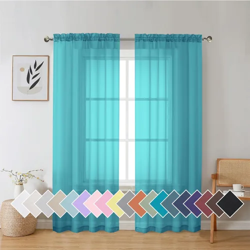 Miniatura 145 de Aiyufeng 2 paneles de cenefa transparente negra de 14 pulgadas de largo, cortinas cortas negras transparentes para dormitorio, cortinas de cocina