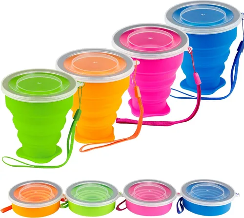 Vasos plegables para viajes – Taza plegable de silicona portátil con tapa, taza plegable reutilizable para camping, senderismo y uso diario –