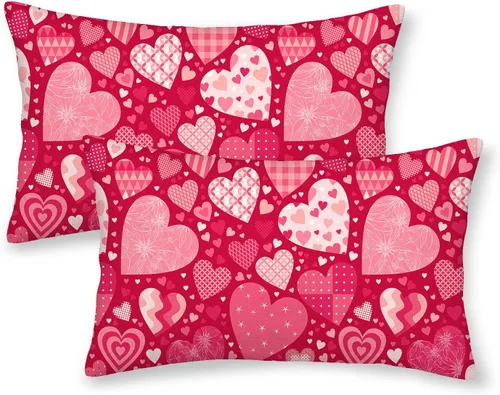 Miniatura 27 de AEIOAE - Juego de 2 fundas de almohada de San Valentín, de 16 x 16 pulgadas, rojo, con diseño de corazón de amor, fundas de almohada decorativas