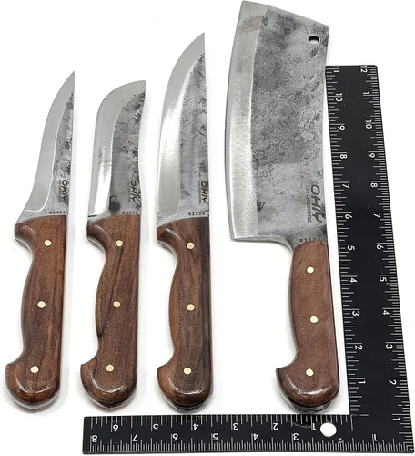 Miniatura 6 de Butcher Series - Juego de cuchillos y cuchillos forjados a mano de 4 piezas con funda de cuero auténtico, cuchillas de acero de alto carbono 5160