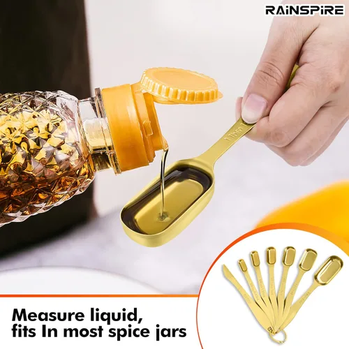 Miniatura 4 de Rainspire Juego de cucharas medidoras resistentes de acero inoxidable, juego de tazas y cucharas medidoras de metal para seco o líquido, cabe en Oro