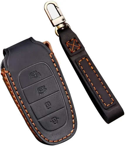 Miniatura 10 de ontto Funda inteligente para llave de automóvil con 4 botones con llavero de piel de protección completa para Hyundai Sonata 2020 2021, color azul
