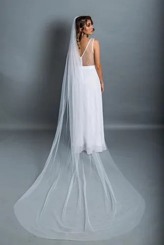 Miniatura 3 de Unsutuo Velo de novia de 1 nivel, velo catedral, velo de tul con peine para mujeres y niñas (59 pulgadas de ancho, 118 pulgadas de largo, blanco)