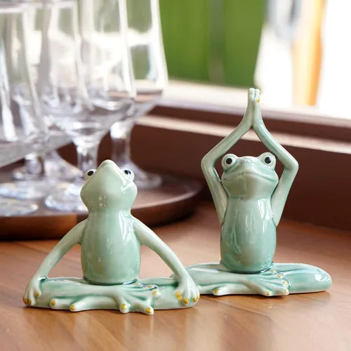 Miniatura 5 de OwMell Rana Zen de Cerámica para Decoración, Estatua de Rana en Pose de Yoga para Meditación Cerámica para Decoración Zen del Hogar - Namaste