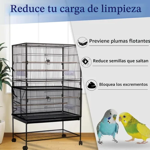 Miniatura 2 de Daoeny Cubierta grande para jaula de pájaros, protector de semillas para jaula de pájaros, red de malla de nailon suave y aireada ajustable, Negro