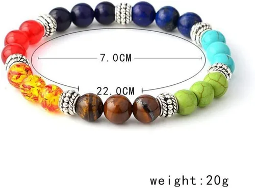 Miniatura 2 de Pulsera de cuentas de siete chakras de moda natural aleación melocotón corazón cadena ágata cristal Strand
