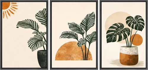 Miniatura 21 de wall26 Lienzo enmarcado para pared, juego de arte impreso con collage de polígonos en espiral negro y tostado, ilustraciones de patrones abstractos