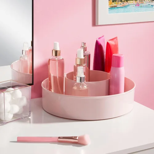 Miniatura 3 de mDesign Bandeja de almacenamiento redonda de plástico Lazy Susan, organizador giratorio para maquillaje, cosméticos, esmalte de uñas, vitaminas