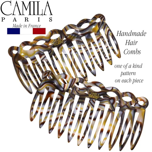 Miniatura 5 de Camila Paris CP3141 Peine lateral francés pequeño hecho a mano Onyx French Twist Peines decorativos de fuerte sujeción para mujer, moño, chignon