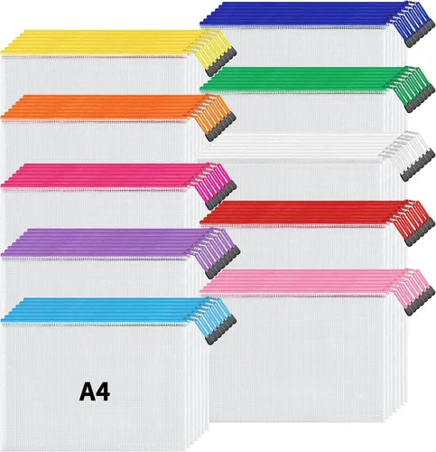 Miniatura 12 de JARLINK Paquete de 36 unidades tamaño carta A4 10 colores con cremallera de malla para documentos, bolsas de malla para juegos de mesa