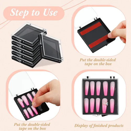 Miniatura 3 de Landhoow Cajas para uñas a presión de 15 piezas con 30 cintas adhesivas, organizador de almacenamiento de uñas artificiales a presión, organizador