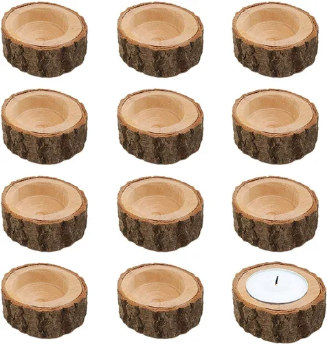 12 portavelas de madera, portavelas votivas de madera, candelabros, candelabros, soportes para velas para mesa de comedor, boda, fiesta (color: