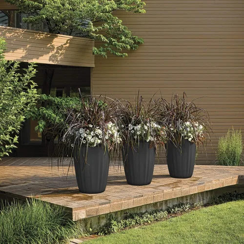 Miniatura 4 de Crescent Garden Maceta decorativa moderna plisada para interiores y exteriores, maceta de resina con orificio de drenaje, 15 pulgadas de ancho x 15