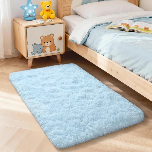 Merelax Alfombra mullida de área lanuda color azul bebé, 2 x 3 pies, alfombras pequeñas para dormitorio, mini alfombra de felpa difusa para niños