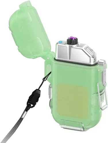 Encendedor de doble arco con linterna LED 2 en 1, encendedor de plasma recargable por USB, sin llama, impermeable, resistente al viento, mini