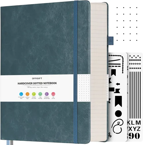 Miniatura 20 de Cuaderno de puntos, 312 páginas numeradas, cuaderno grande B5 de cuero de tapa dura, cuaderno de 3.53 oz/yd² con páginas de índice, diario de puntos
