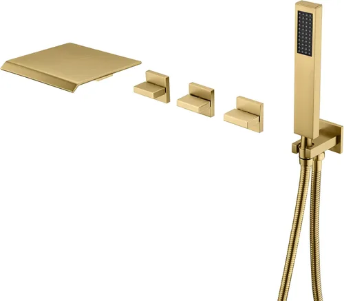 Miniatura 11 de Grifo de Montaje en Pared para Bañera con Cascada y Relleno, con Ducha de Mano de Alto Flujo, Negro Mate, SUMERAIN