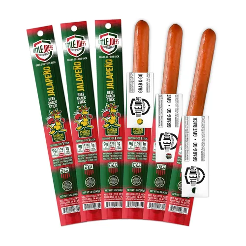 Little Joeys Palitos de carne de jalapeño – Caja de 6 unidades – Bocadillos de carne altos en proteínas para adultos y niños – Apto para dieta
