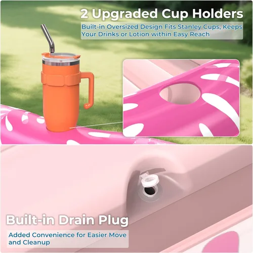 Miniatura 5 de Flotador inflable de bronceado para piscina con lona de protección, flotadores de piscina de 70 x 46 pulgadas para adultos con almohada, flotador 6