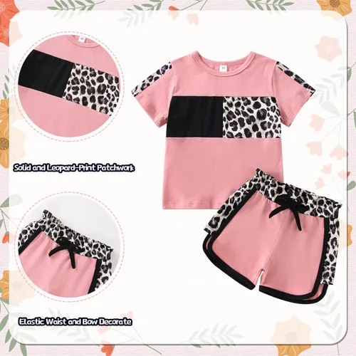Miniatura 45 de Ropa de verano para niña, camiseta de manga corta para bebé, pantalones cortos, estampado de leopardo, camuflaje, de 18 meses a 6 años