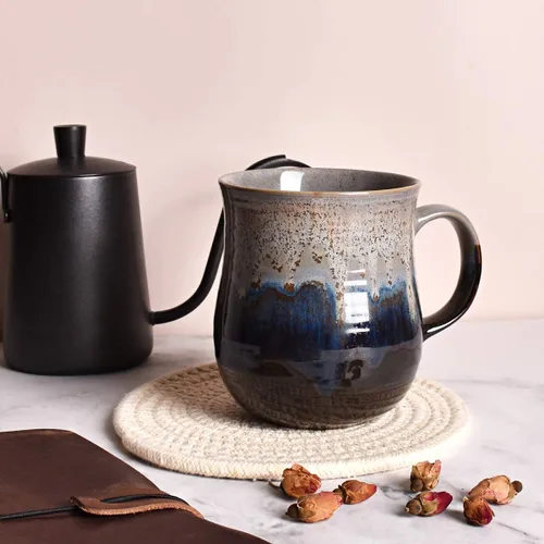 Miniatura 4 de Bosmarlin Taza de café grande de cerámica, taza de té grande para oficina y hogar, 21 onzas, apta para lavavajillas y microondas, 1 unidad Gris