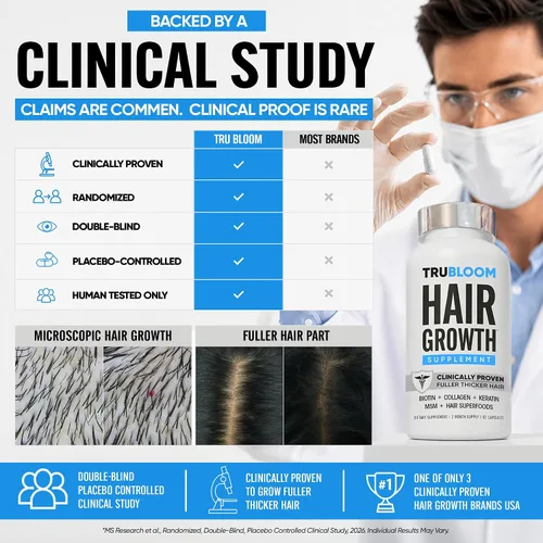 Miniatura 4 de TRU BLOOM Vitaminas para el crecimiento del cabello, clínicamente probadas y dermatológicamente probadas para crecer un cabello más completo