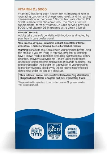 Miniatura 6 de Nordic Naturals Vitamina D3 5000, Naranja - 200 mini geles blandos - Apoyo para huesos saludables, estado de ánimo y sistema inmunológico