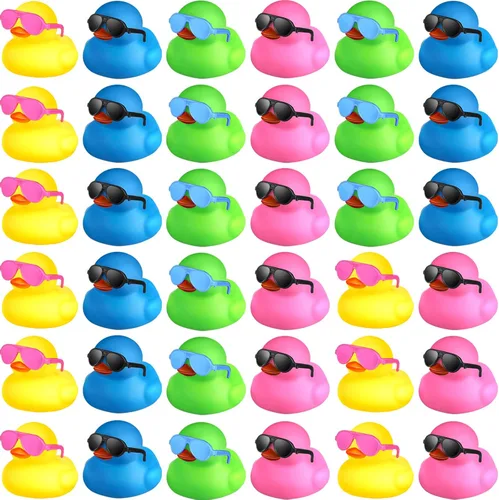 Miniatura 8 de Chivao 36 piezas de mini patos de goma con 36 lentes de sol de goma a granel para bañera de patitos juguetes para niños, regalos de Navidad, San