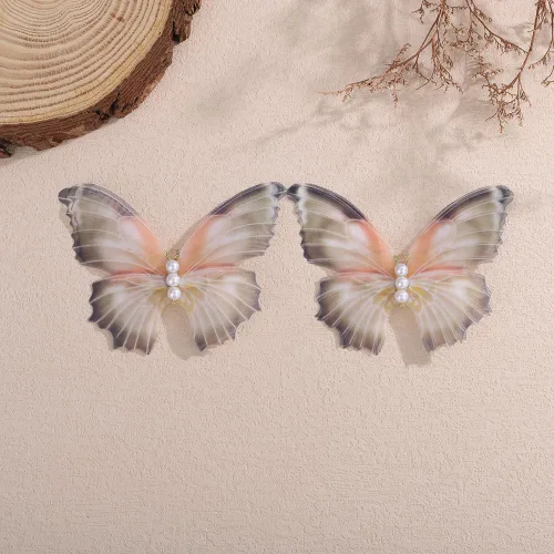 Miniatura 5 de Jumwrit 2 pinzas de mariposa para el cabello, estilo bohemio, grande, verde perla, 3D, alas móviles, pasador de pelo de mariposa, pinzas