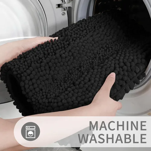 Miniatura 7 de Yimobra Juego de 2 alfombras de baño de felpilla suave y absorbente y alfombra para inodoro en forma de U, antideslizante, lavable a máquina