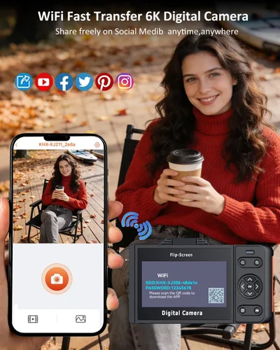 Miniatura 6 de Cámara digital 6K 96MP Vlogging Cámara para YouTube con pantalla abatible de 3 pulgadas 180° WiFi enfoque automático 18X zoom 32GB tarjeta portátil