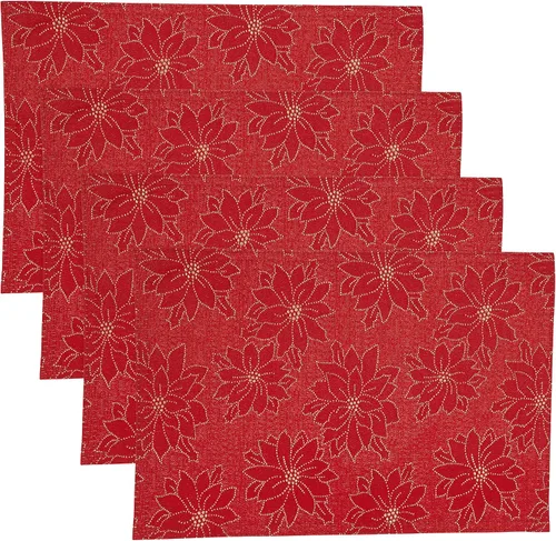 Miniatura 2 de Juego de 4 manteles individuales con diseño de flor de pascua