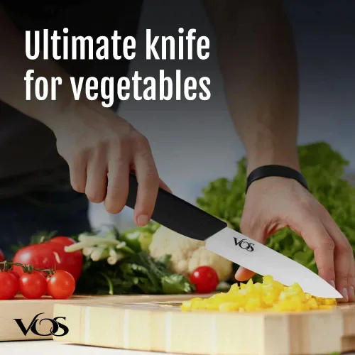 Miniatura 3 de Vos Cuchillo de pelar de cerámica - Hoja de circonia de 4 pulgadas con funda protectora - Cuchillo de cocina para frutas y verduras (Negro)