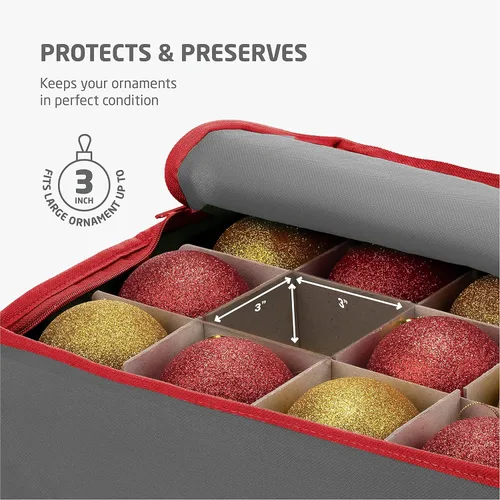 Miniatura 3 de ZOBER - Caja de almacenamiento para adornos navideños, con capacidad para 64 adornos, dos cremalleras, no tejido, a prueba de rasgaduras