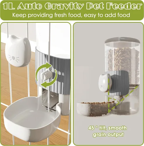 Miniatura 7 de Dispensador automático de alimentos y agua para gatos, 34 onzas, juego de alimentador automático de gravedad para mascotas, comedero para gatos