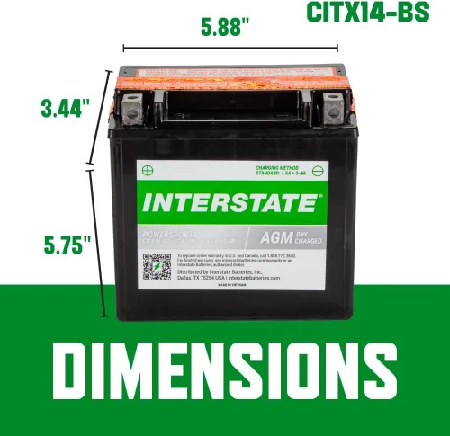 Miniatura 4 de Interstate Batteries YTX14-BS - Batería de 12 V y 12 Ah para deportes motorizados, 200CCA AGM, repuesto recargable para motocicletas, cuatrimotos