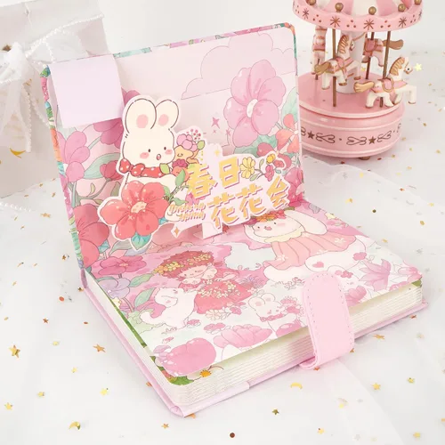Miniatura 4 de Lindo cuaderno de dibujos animados kawaii, cuaderno de bocetos japonés con cubierta de cuero, cuaderno de notas, cuaderno de viaje, rosa claro