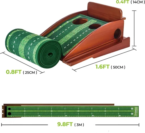 Miniatura 5 de Golfguru Putting Green, tapete de golf de 9.8 pies con pista de retorno de bola automática y espejo de putting, verdes de putting para interiores