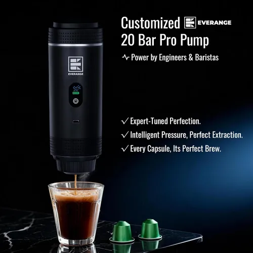 Miniatura 2 de Cafetera eléctrica portátil de espresso, cafetera de viaje compatible con café molido y cápsulas NS (Negro con pantalla LCD)