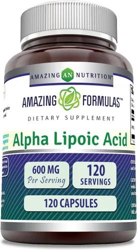Miniatura 8 de Amazing Formulas - Ácido alfa lipoico Suplemento de 600 mg por porción, cápsulas, sin OMG, sin gluten, fabricado en Estados Unidos