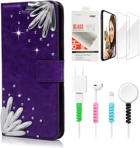 Miniatura 8 de Bling SSBLDwSPCPSeries-11 - Funda de piel con tapa y protector de pantalla y cable