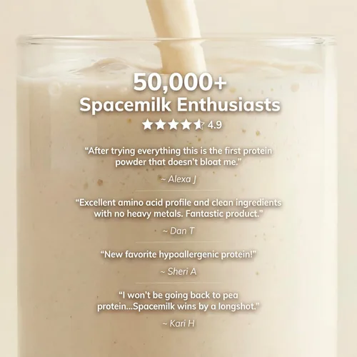 Miniatura 7 de Spacemilk Vanilla Shake - Proteína vegana en polvo, 0.71 onzas de proteína completa, PDCAAS 1.0, cero azúcar, sin alérgenos, sin lácteos, sin