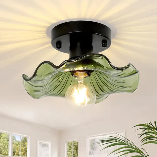 Miniatura 21 de Shenmoyl Luces de pasillo doradas de montaje semiempotrado con vidrio Scindapsus transparente, bombilla incluida, base de 4.72 pulgadas, lámpara