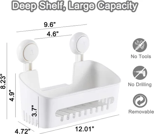Miniatura 5 de Organizador de ducha de plástico con ventosa, estante de baño, fuerte potencia de succión con ganchos de cerca, estante de cocina, impermeable, a