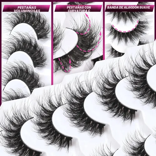 Miniatura 2 de Veleasha Pestañas Postizas Wispy de Visón Sintético Esponjosas Hechas a Mano Pestañas Falsas Aspecto Natural Paquete de 7 Pares Pestañas de Ojo