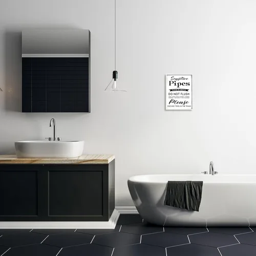 Miniatura 3 de Stupell Industries Cartel de restricciones de descarga de tubos de inodoro sensibles, diseño de Daphne Polselli, arte de pared enmarcado en blanco