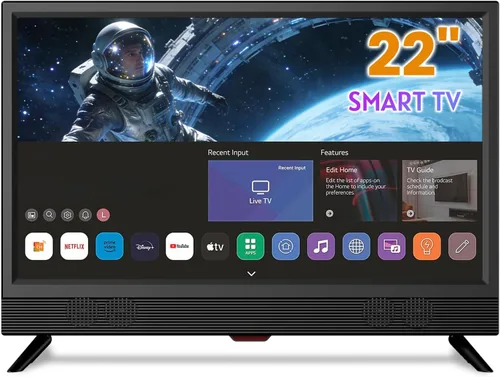 Feihe Smart TV Full HD de 22 pulgadas Full HD 1080p | Smart TV de cocina, televisión de pantalla plana con altavoces estéreo duales ruidosos,