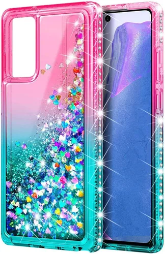 Miniatura 3 de NZND Funda compatible con Samsung Galaxy S20-FE 5G, rosa/aguamarina, con purpurina brillante flotante en cascada líquida para mujeres, niñas y niños
