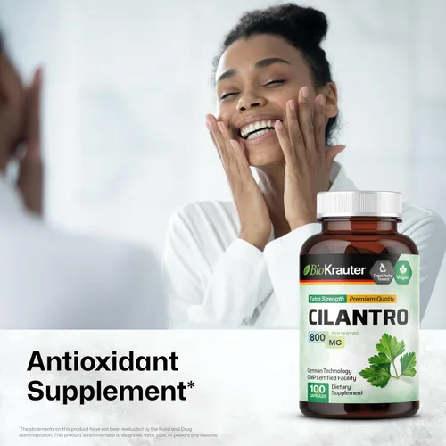 Miniatura 2 de BIO KRAUTER® Cilantro for Detox Cleanse - Cápsulas veganas de cilantro (polvo de hoja de cilantro) 800 mg por porción - Suplemento natural